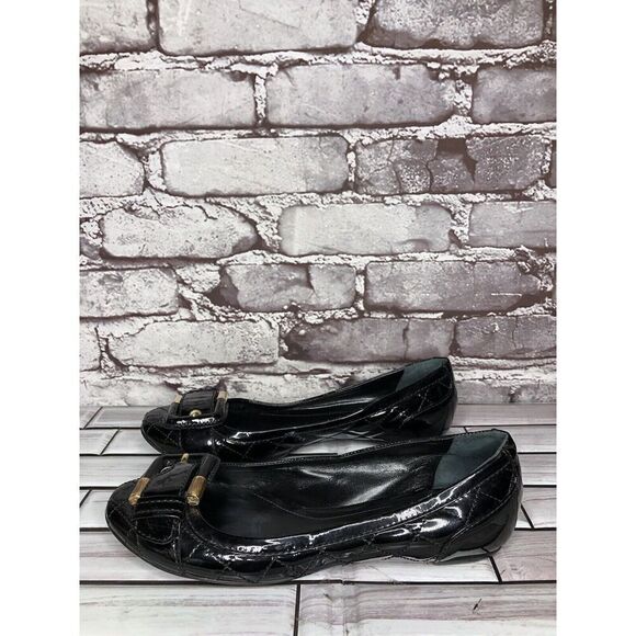 Burberry Black Patent Leather Quilted Buckle Strap Ballet Flats Women Sz 36EU/6M - Picture 1 of 16